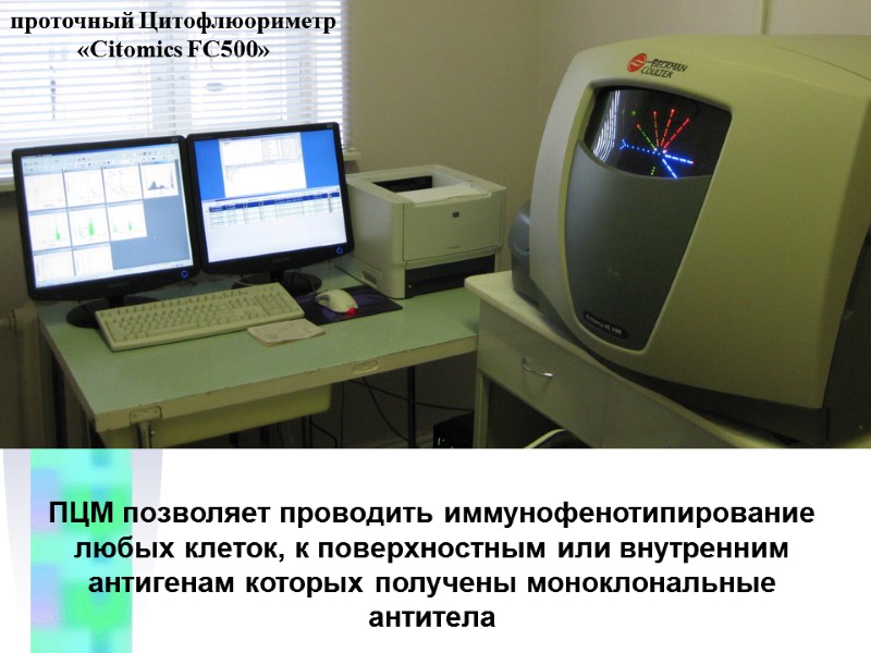проточный Цитофлюориметр   «Citomics FC500»   ПЦМ позволяет проводить иммунофенотипирование любых клеток,